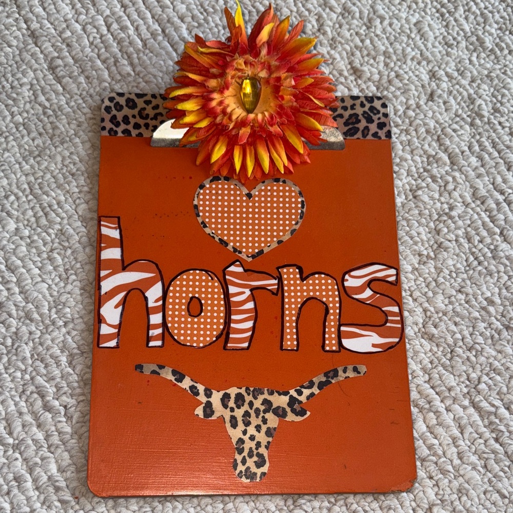 Texas Longhorn Clipboard with Flower